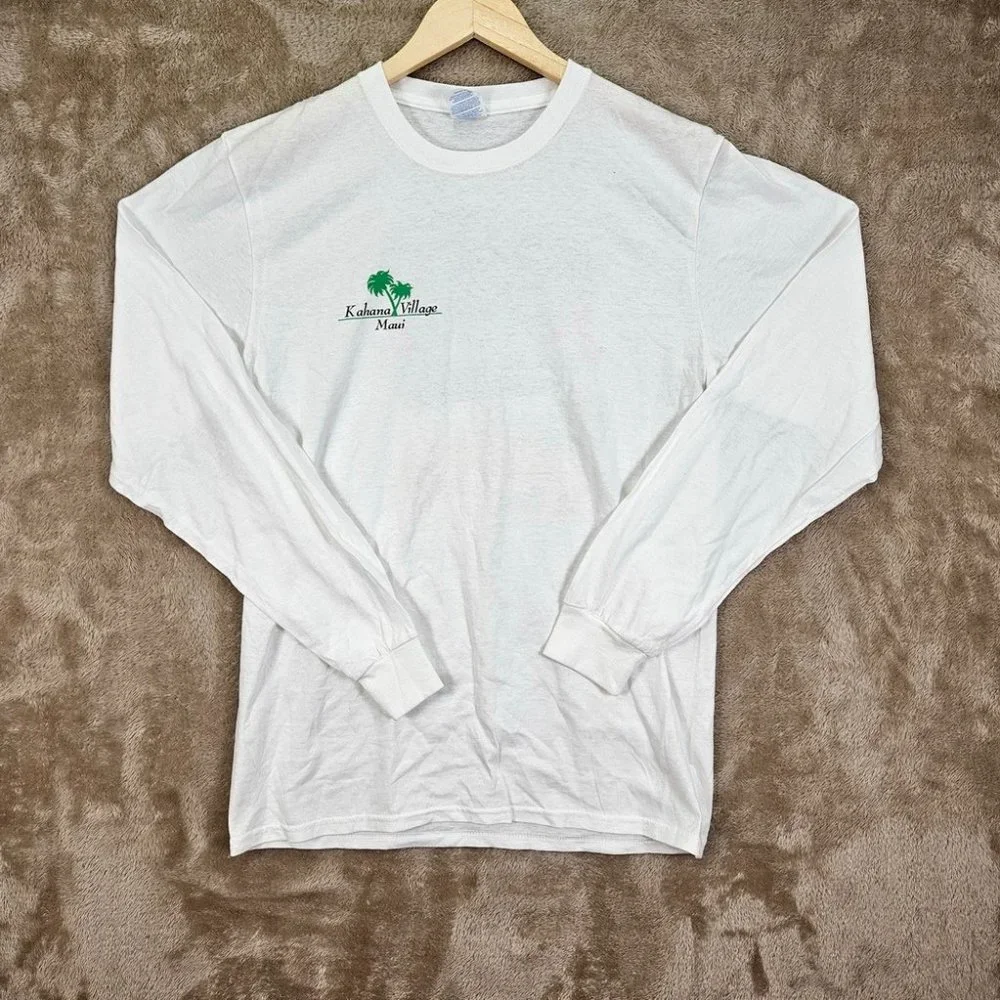 Kahana Village Maui Hawaii White T-Shirt Men's Size M Port & Company Long Sleeve - Picture 1 of 10